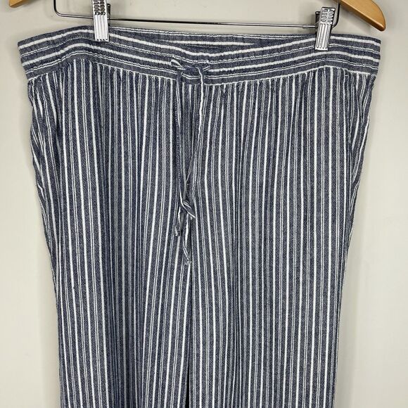 Old Navy Women's Wide Leg Linen Blend Blue Stripe Pants Size L Preppy Minimalist - Picture 2 of 10